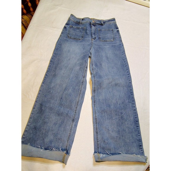 Oat New York Denim - OAT New York Women Wide Leg Jeans Medium Wash High Rise Patch Pocket Size 10/30